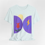 Global Bloom Graphic Tee — Sustainable Earth & Sunrise Design