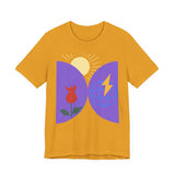 Global Bloom Graphic Tee — Sustainable Earth & Sunrise Design