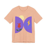 Global Bloom Graphic Tee — Sustainable Earth & Sunrise Design