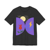 Global Bloom Graphic Tee — Sustainable Earth & Sunrise Design