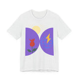 Global Bloom Graphic Tee — Sustainable Earth & Sunrise Design