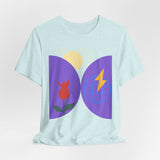 Global Bloom Graphic Tee — Sustainable Earth & Sunrise Design