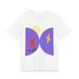 Global Bloom Graphic Tee — Sustainable Earth & Sunrise Design