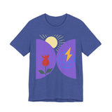 Global Bloom Graphic Tee — Sustainable Earth & Sunrise Design
