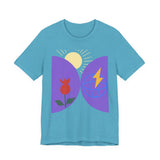 Global Bloom Graphic Tee — Sustainable Earth & Sunrise Design