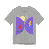 Global Bloom Graphic Tee — Sustainable Earth & Sunrise Design