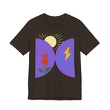 Global Bloom Graphic Tee — Sustainable Earth & Sunrise Design