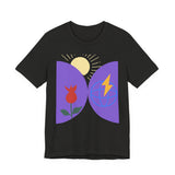 Global Bloom Graphic Tee — Sustainable Earth & Sunrise Design