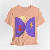 Global Bloom Graphic Tee — Sustainable Earth & Sunrise Design