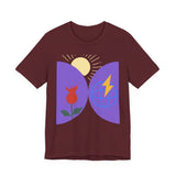 Global Bloom Graphic Tee — Sustainable Earth & Sunrise Design