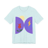 Global Bloom Graphic Tee — Sustainable Earth & Sunrise Design