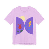 Global Bloom Graphic Tee — Sustainable Earth & Sunrise Design