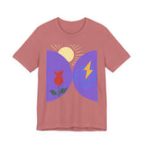 Global Bloom Graphic Tee — Sustainable Earth & Sunrise Design