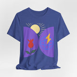 Global Bloom Graphic Tee — Sustainable Earth & Sunrise Design