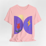 Global Bloom Graphic Tee — Sustainable Earth & Sunrise Design