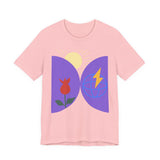 Global Bloom Graphic Tee — Sustainable Earth & Sunrise Design