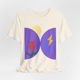Global Bloom Graphic Tee — Sustainable Earth & Sunrise Design
