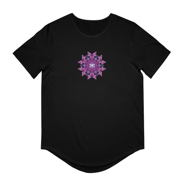 Men's Artistic Curved Hem Tee, Unique Graphic T-Shirt for Casual Outings, Summer Events, Layering Style, Birthday Gift, Trendy Fashion